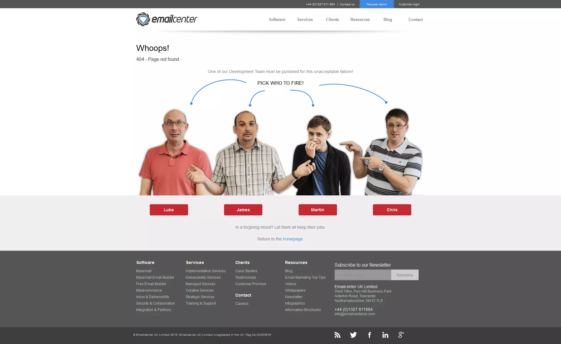404 page for Emailcenter UK
