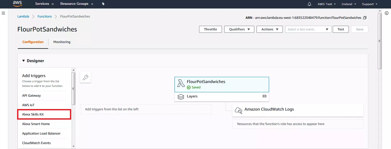 AWS Management Console: Lambda function trigger selection