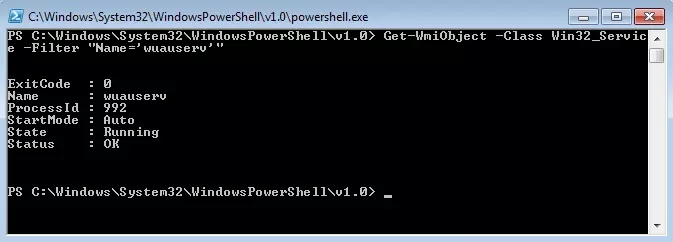 Results of the pipeline Get-WmiObject -Computername -Class Win32_Service -Filter "Name='wuauserv'"