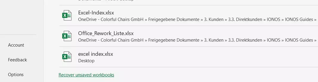 Excel: ‘Recover unsaved workbooks’