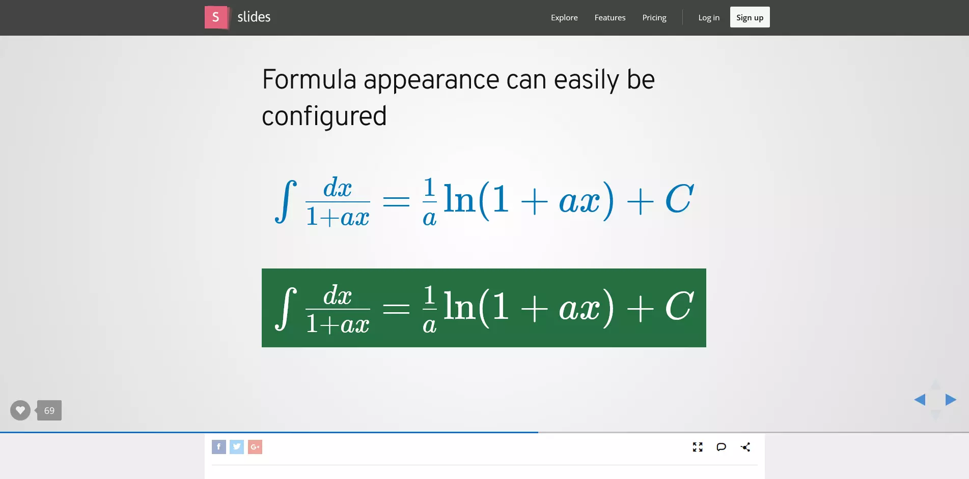 Preview of the formula generator tool in Slides