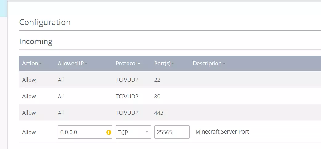 Port enabling in the IONOS Cloud Panel