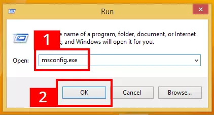 msconfig command in the Windows 8 run dialogue