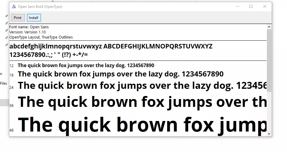 Installing the ‘OpenSans’ font.