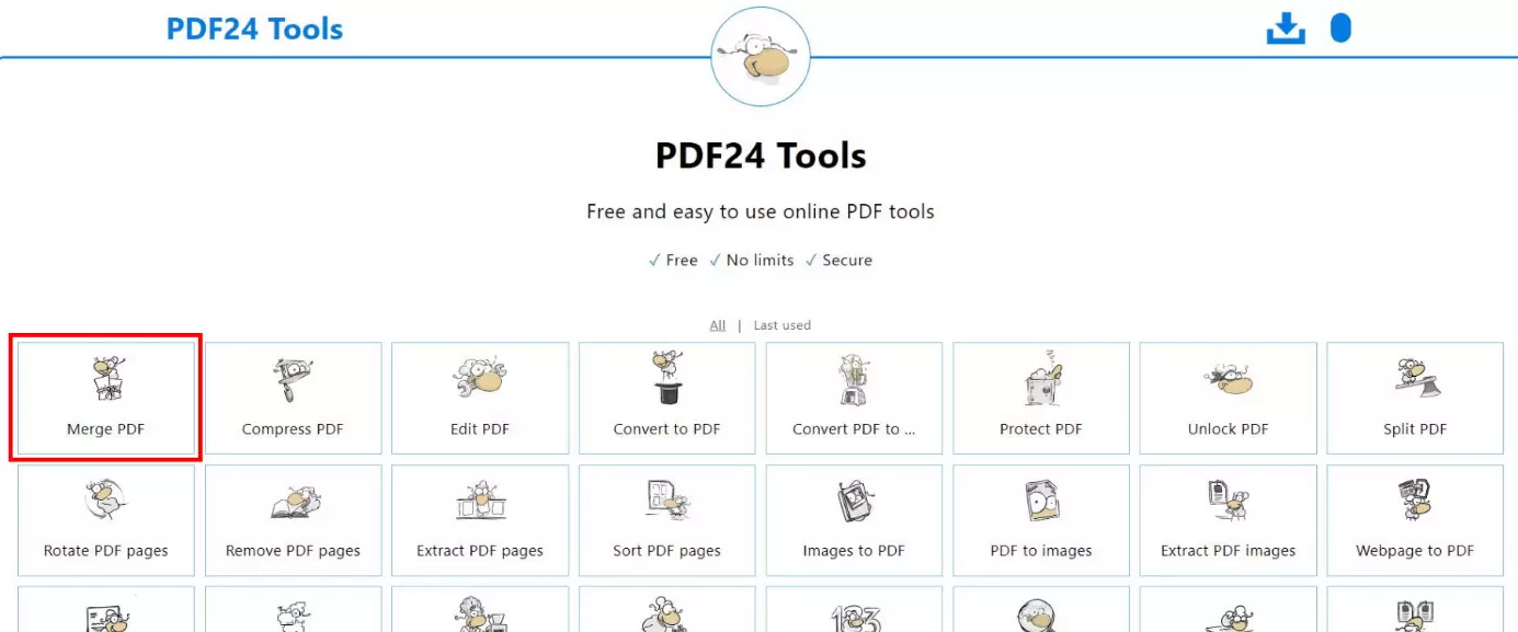 Overview of the functions offered by PDF24 Tools