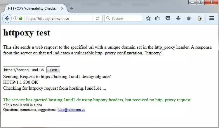 Web tool HTTPOXY Vulnerability Checking Tool