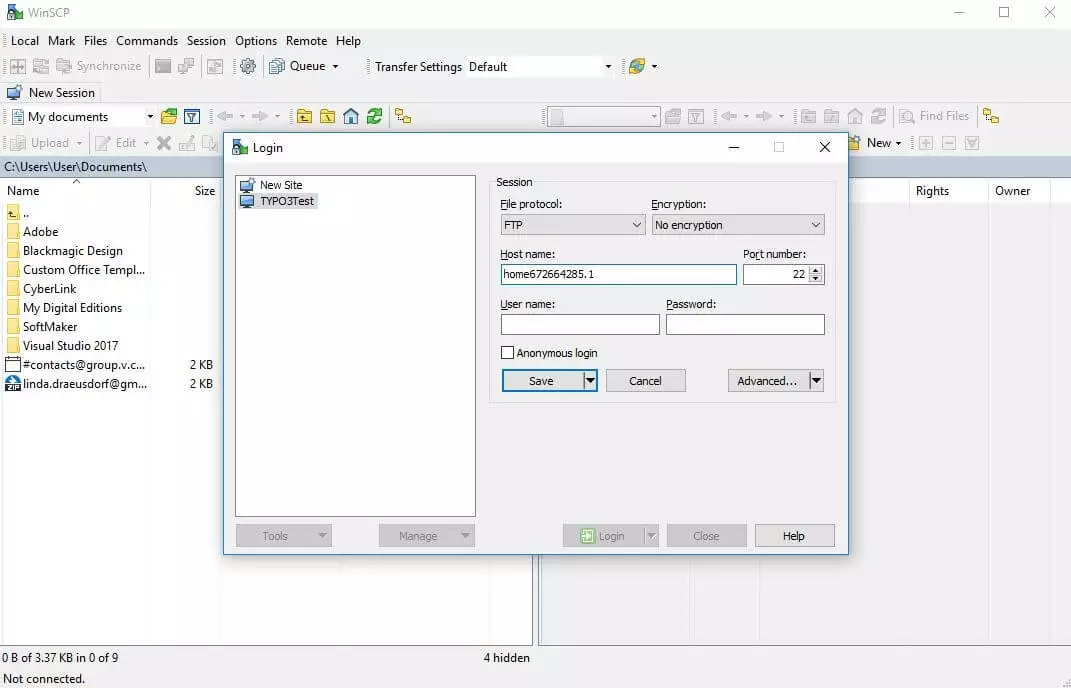 FTP server login in WinSCP