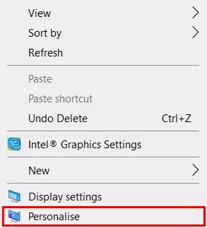 Desktop context menu: ‘Personalise’ menu item