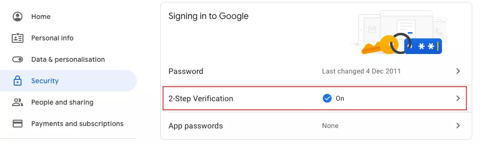 Google account, Security ‘Signing in to Google’