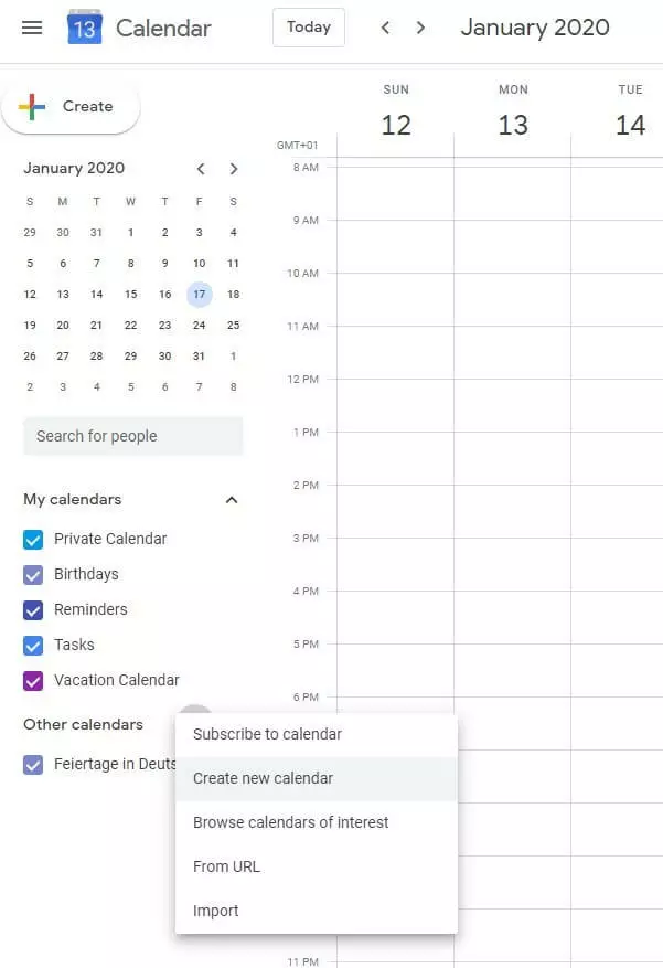 Creating a new calendar