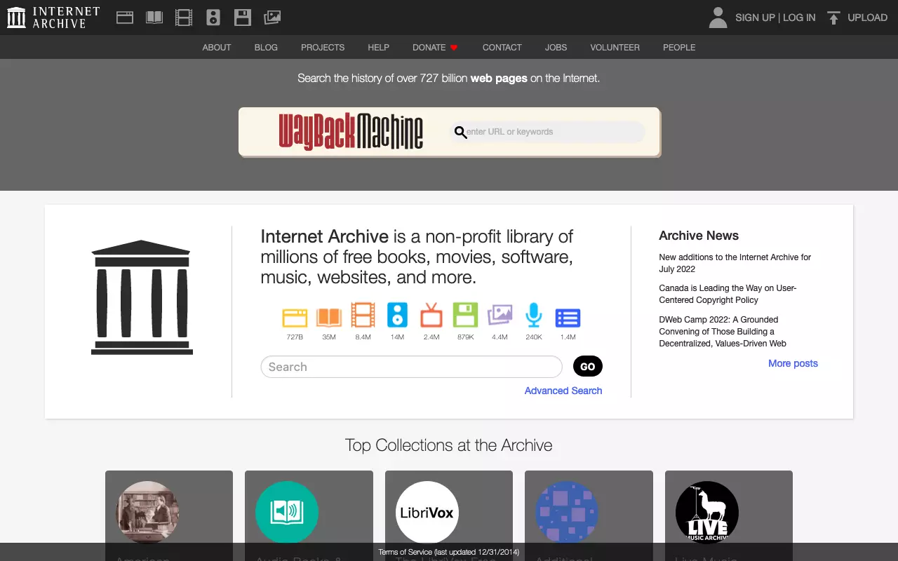 Internet Archive homepage