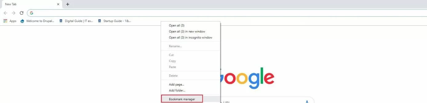 Chrome: Quick menu in the bookmark bar