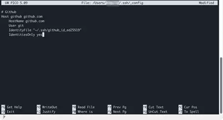 Inserting the GitHub configuration into SSH config file