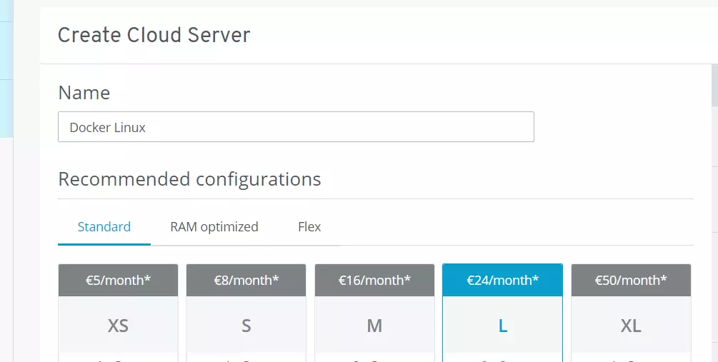 IONOS Cloud Panel: different server packages