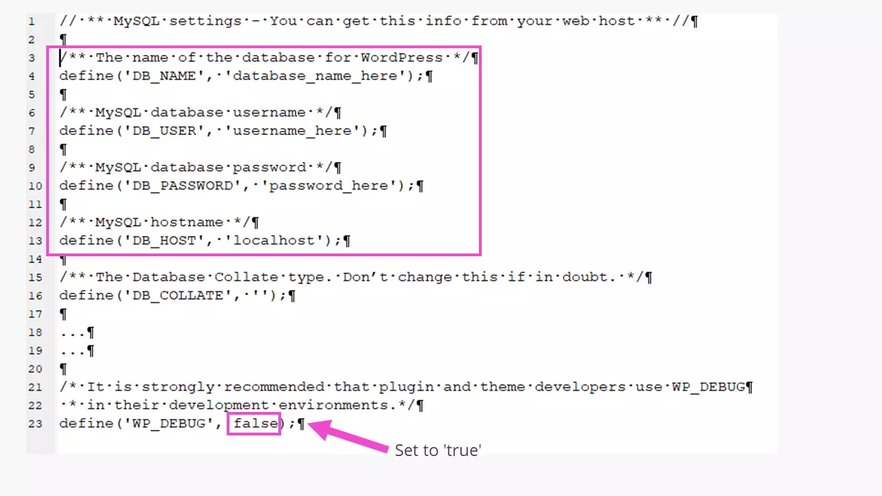 WordPress test environment: setting up a database access