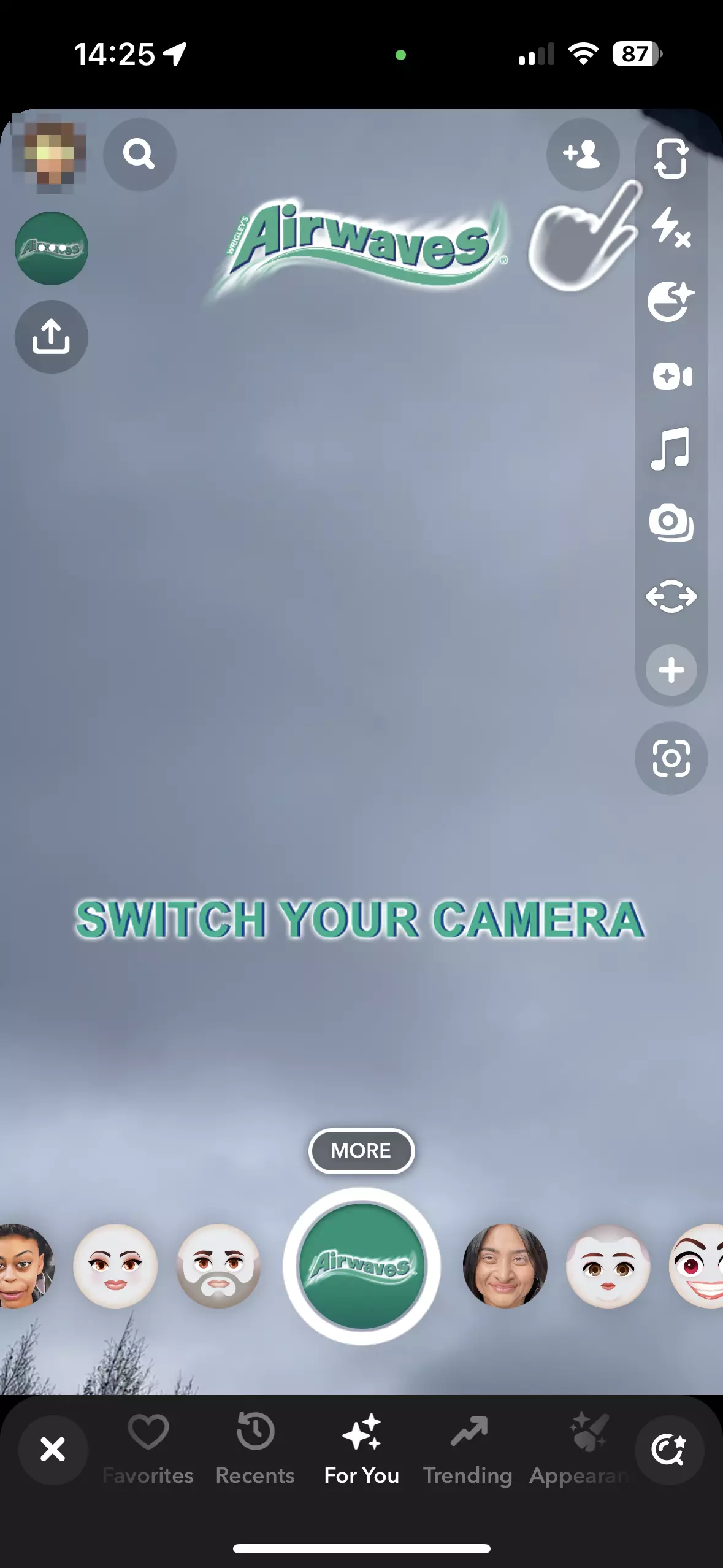 Screenshot of a sponsored Lense on Snapchat