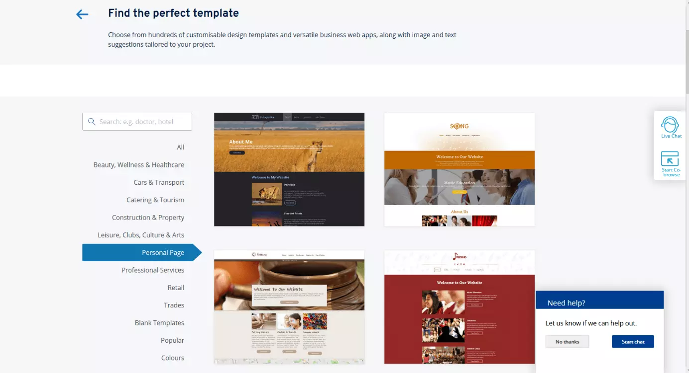 Templates in IONOS Website Builder