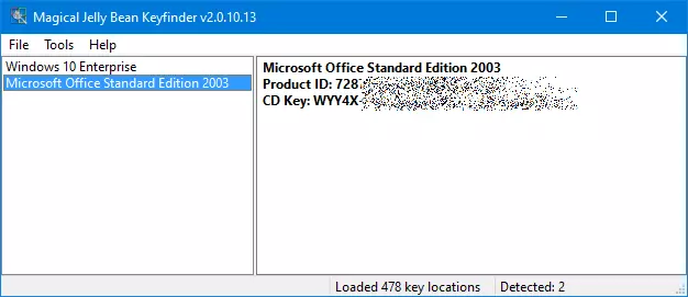 Magical Jelly Bean Keyfinder: Example of a recovered Office key