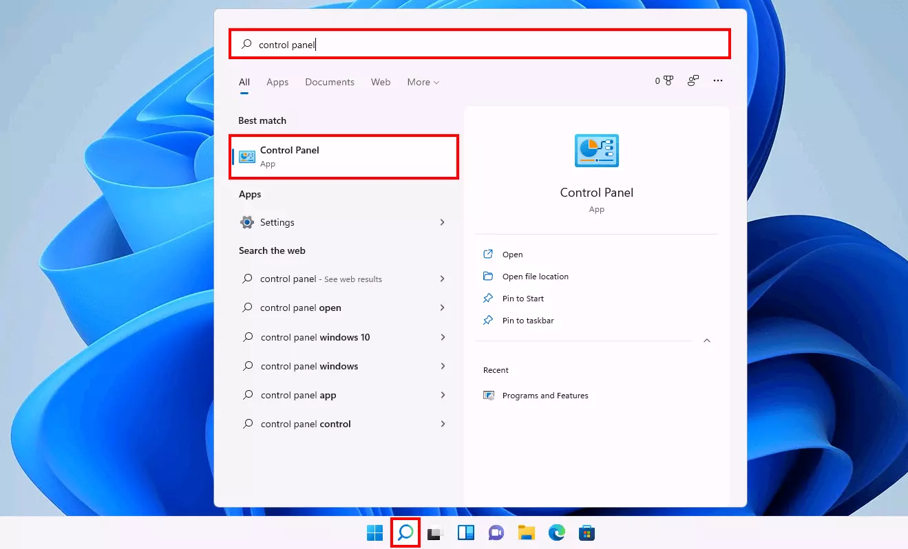 Windows 11: Search ‘Control Panel’