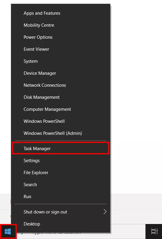 Open the Task Manager in the Windows button context menu