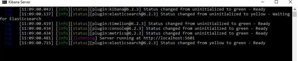 Windows 10 command line: Kibana server initialisation