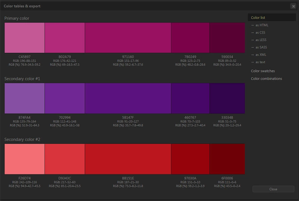 Export Colour Palettes for Photoshop