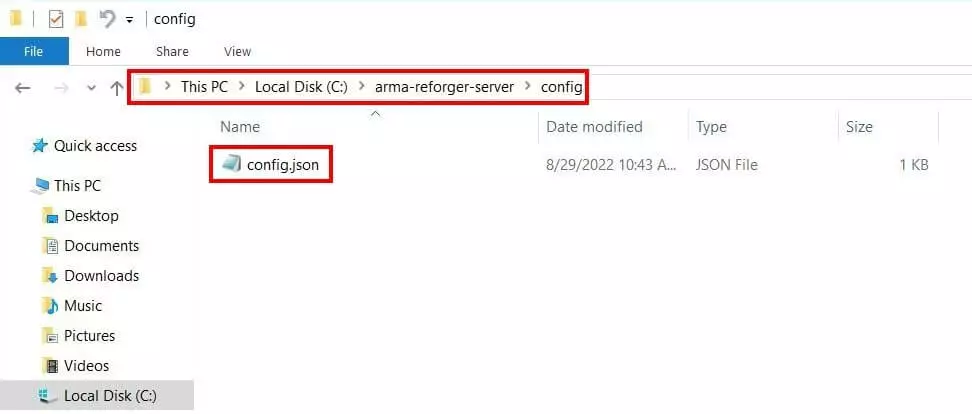 Arma Reforger: server folder with the ‘config’ folder