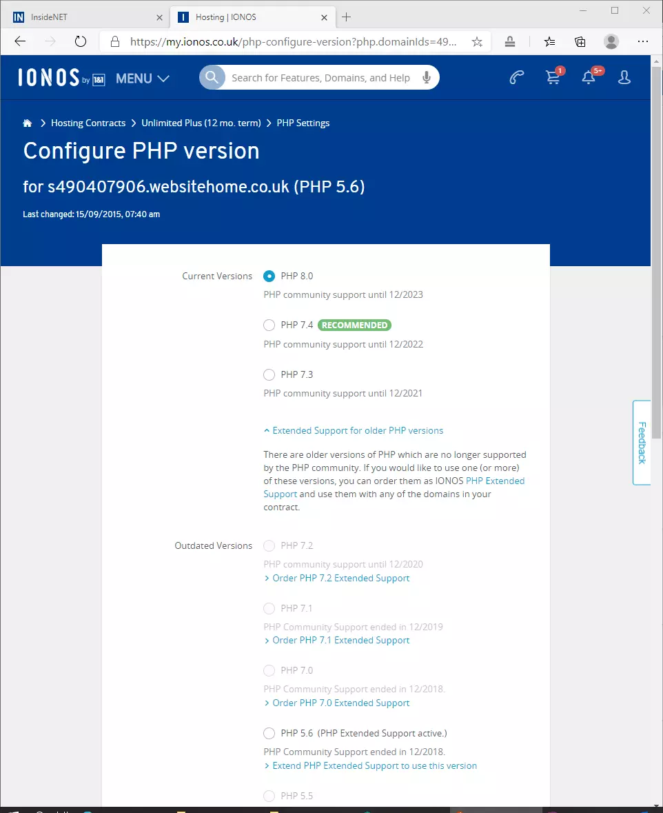 Test PHP 8 with IONOS