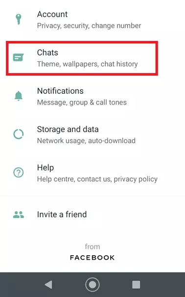 WhatsApp menu ‘Chats’