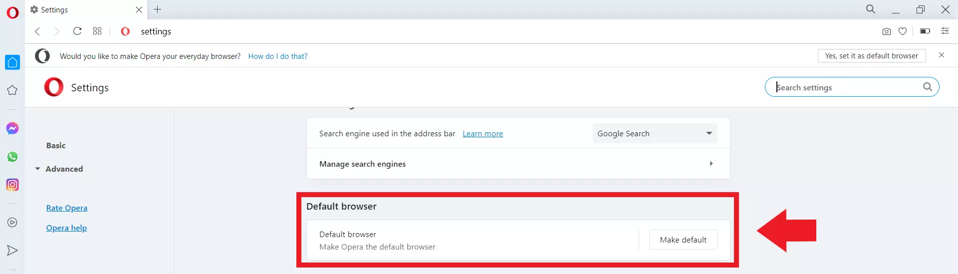 Opera: Make default browser