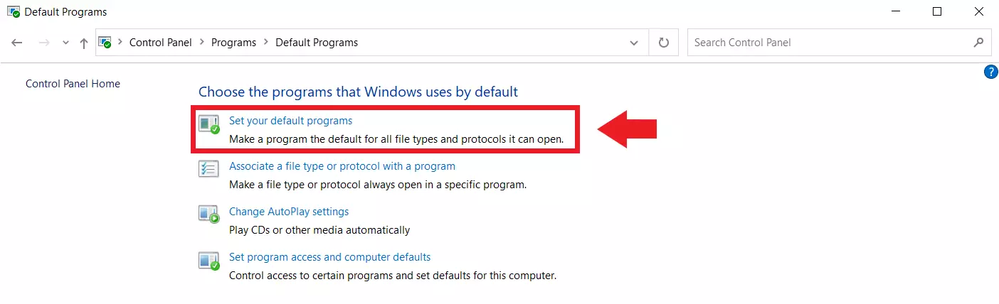 Windows Control Panel: Select ‘Set your default programs’