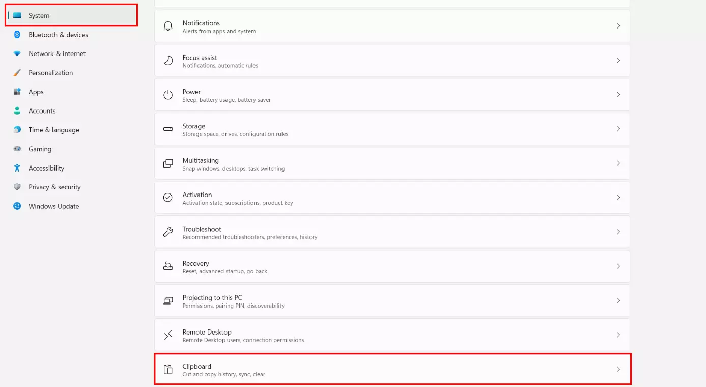 Windows 11: System Setting ‘Clipboard’