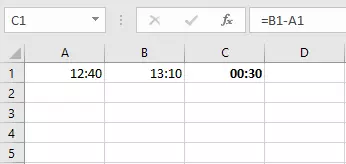 Example of how to subtract times in Excel