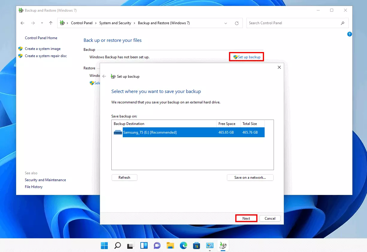 Windows 11: ‘Set up backup’