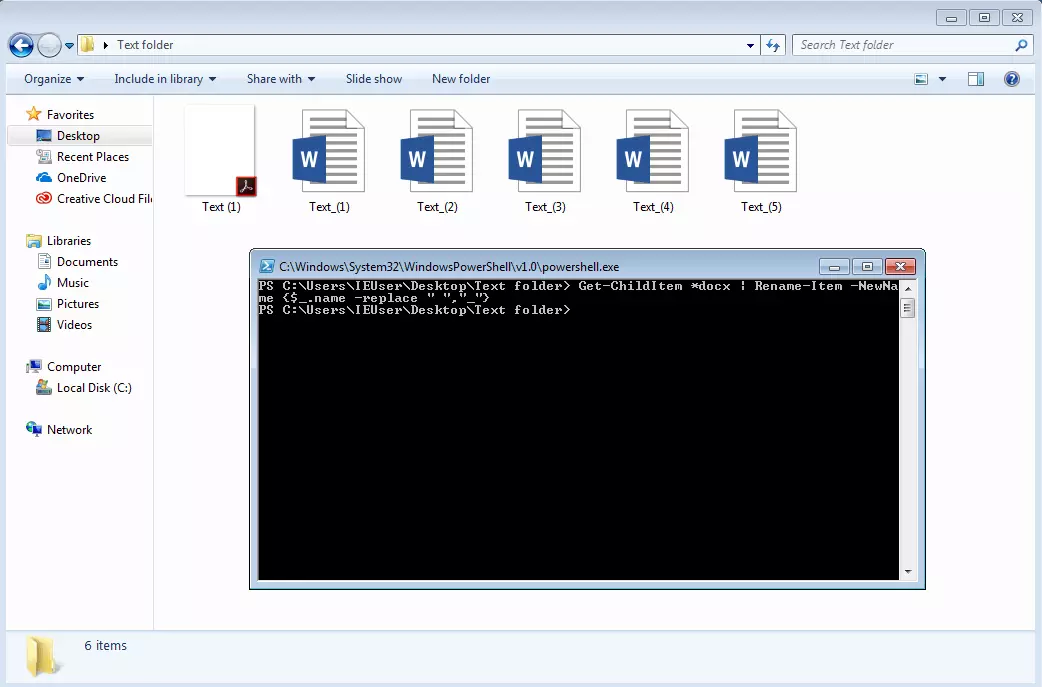 Result of renaming files via PowerShell