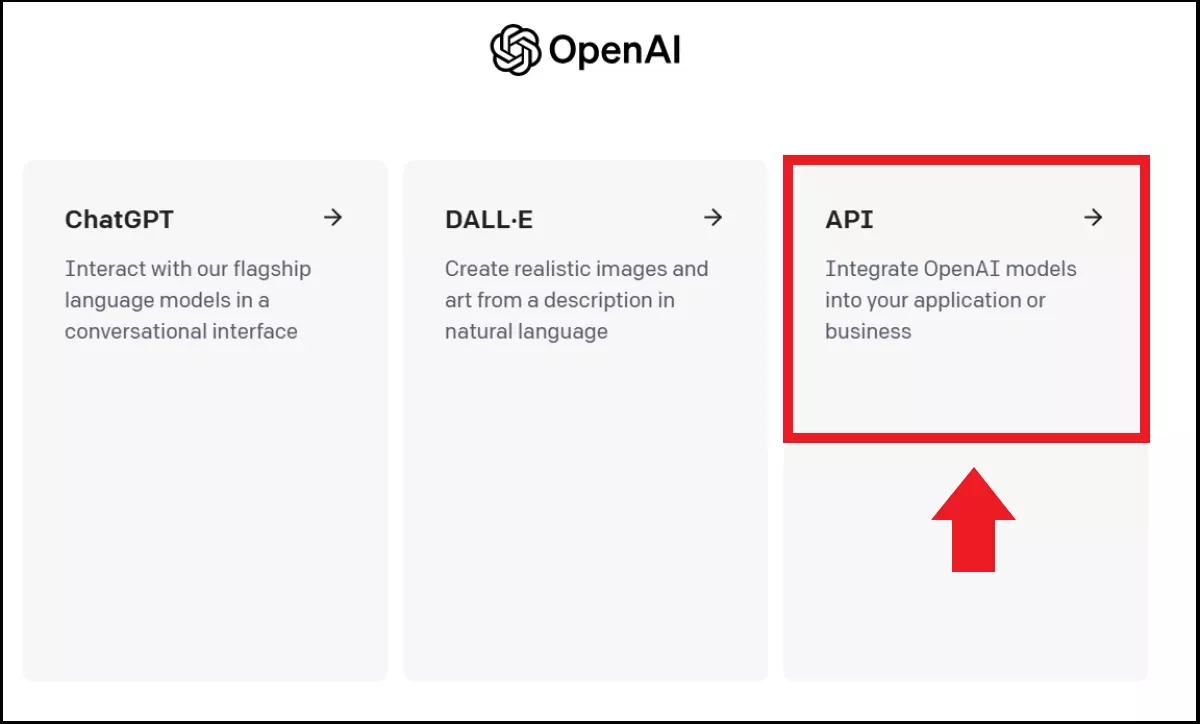 The API menu within OpenAI apps