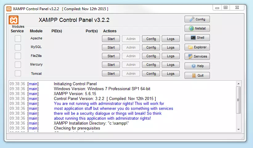 XAMPP Control Panel