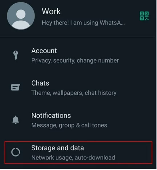 WhatsApp: ‘Storage and data’ in ‘Settings’ menu