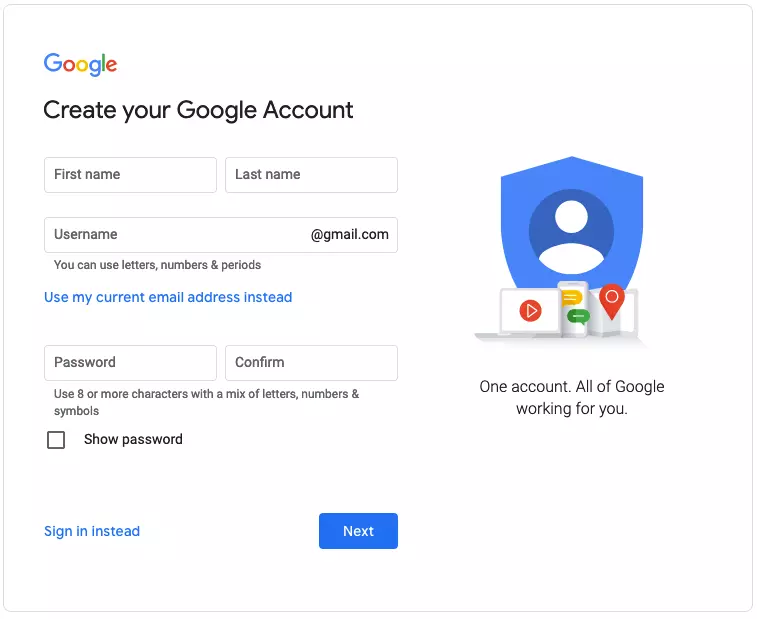 Register Google My Business: Create a Google account