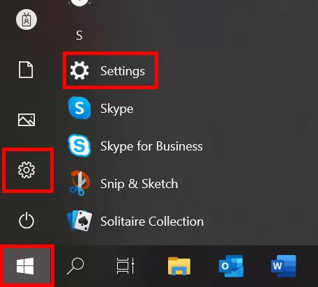 Opening the settings in Windows 10