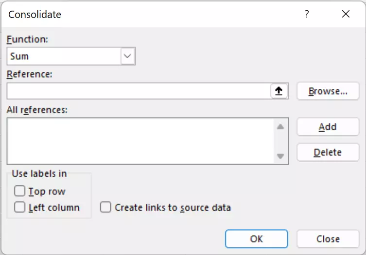 Consolidate menu in Excel