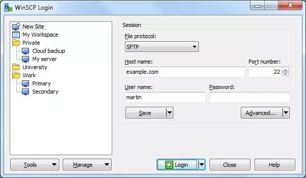 Connecting WinSCP to a web server