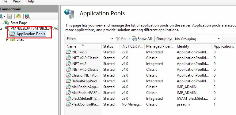 IIS manager: ‘Application Pool’ among selected servers