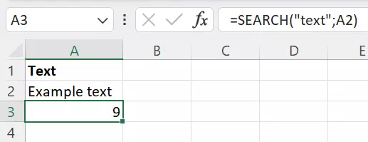 Searching for the string ‘text’ using the Excel SEARCH function