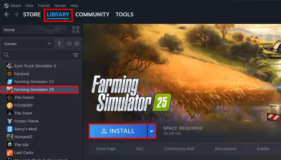 FS25 installation in Steam