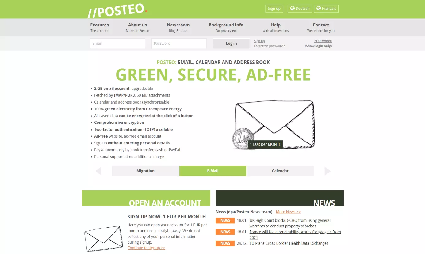 Website of Gmail alternative Posteo