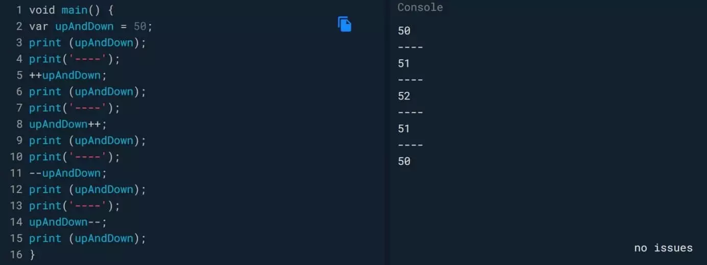 Learn DART Programming: increasing and decreasing a number