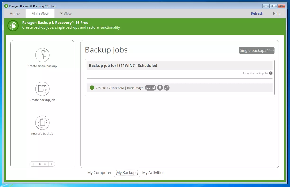 Paragon Backup & Recovery 16 Free: overview of all backup jobs