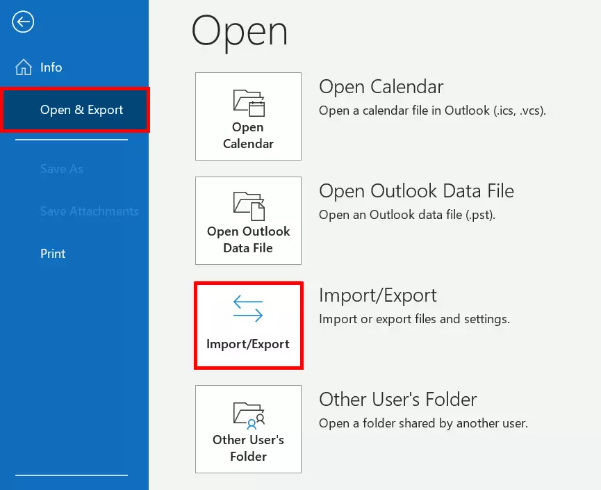 Launch Outlook Assistant for data import using ‘Import/Export’