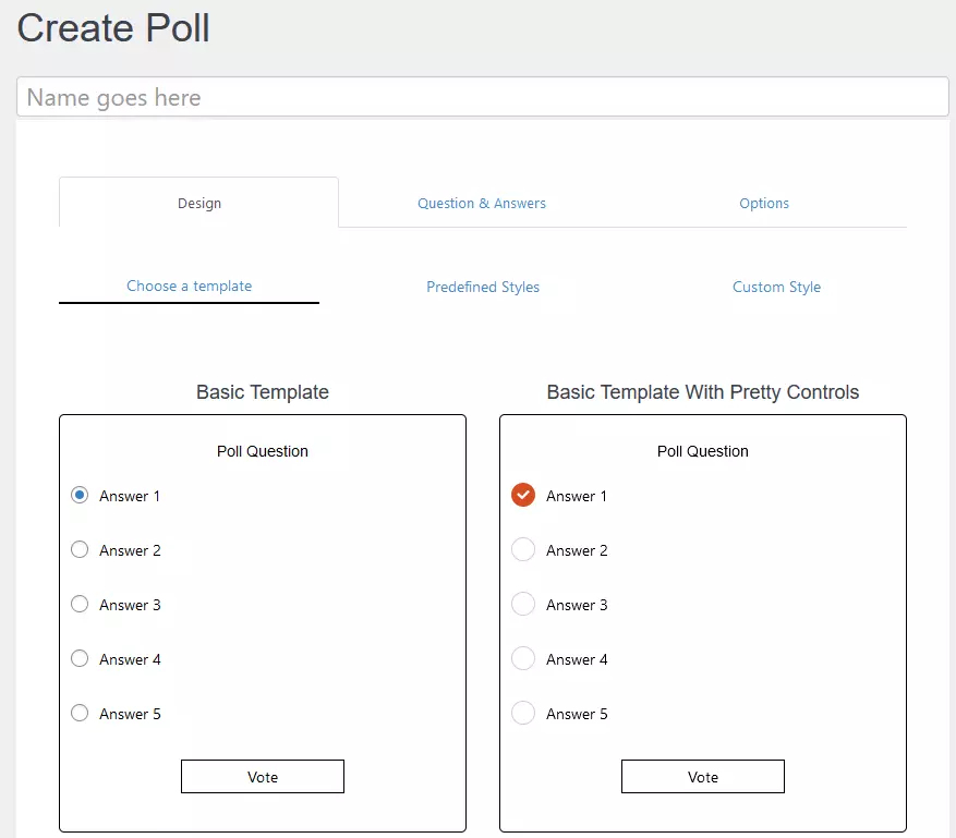 Selection of different templates in YOP Poll